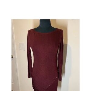 White House Black Market Burgundy Long sleeved Sweater Dress Size Small